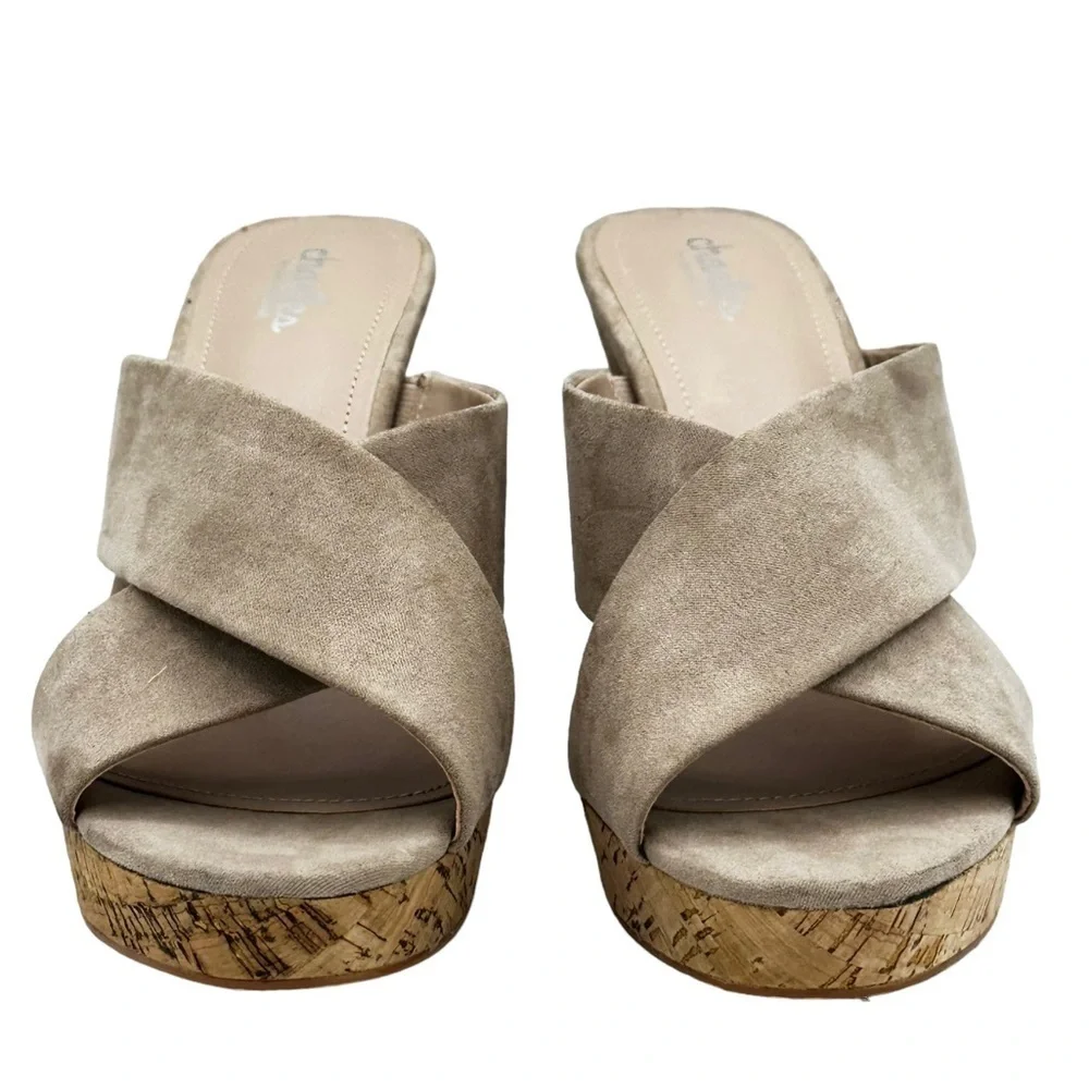CHARLES by Charles David Latrice Nude Vegan Suede Cork Wedge Sandals Size‎ 10